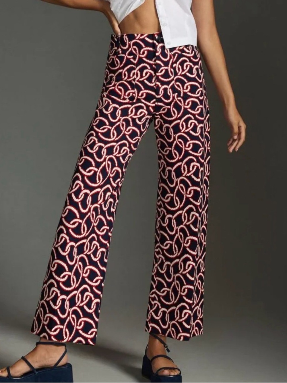 Anthropologie Maeve Navy/Red Colette Chain Link Pants